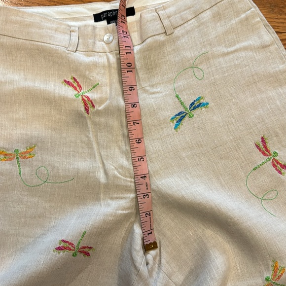 Ladies size 10 lined Capri linen pants with embroidered dragon flies - Picture 5 of 6